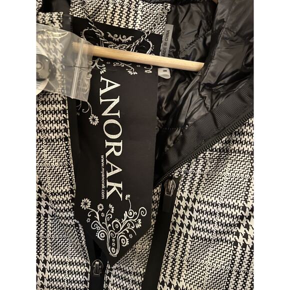 Anorak Womens Duck Down Feather Light Weight Long Puffer Houndstooth Size Medium - Picture 8 of 15